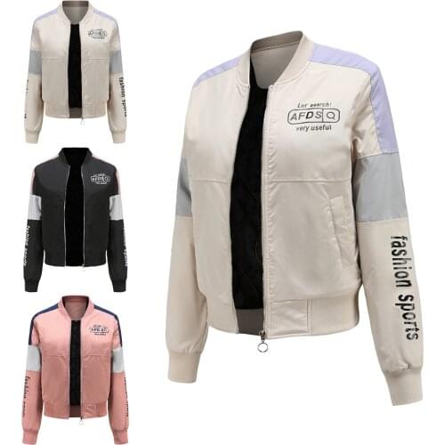 2021 New Women Color Patchwork Bomber Jacket Fashion Spring Autumn Pattern Coat Japan Style Streetwear