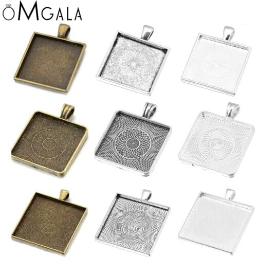 OMGALA 10pcs/lot 25/30/35mm Square Cabochons Bases Settings Charms Pendant Jewelry Making Findings Handmade Crafts Accessories