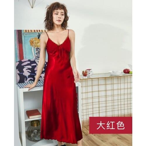 Ice Silk Nightdress Womens Summer Long Home Dress Sexy Suspender Nightdress Womens Large Silk Housewear Sexy Nightgown