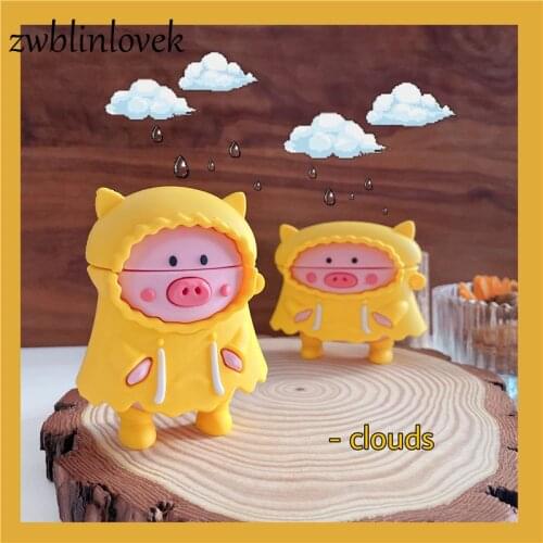 Cute Cartoon Pig 3D Raincoat Case For Airpods 1 2 Pro Charging Box Soft Silicone Wireless Bluetooth Headset Protect Cover Coque