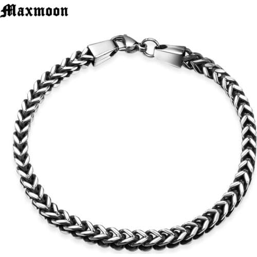 Maxmoon Mens Womens Stainless Steel Jewelry Bracelet Curb chain Silver Color Jewelry Bangle Friendship Wristbands