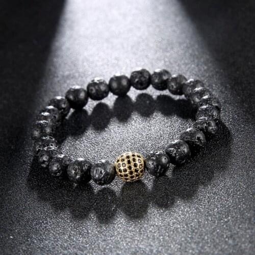 2017 Fashion Lava Charm Mens Bracelets Famous High Quality Black Bracelet Black Volcanic Rock Stone Beads Bracelets for men