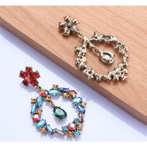New Trend Colorful Large Rhinestone Pendant Womens Earrings Dinner Party Wedding Fashion Statement Jewelry Accessories