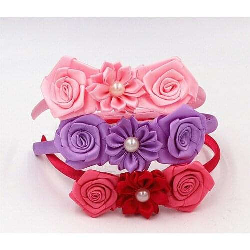 Cute Solid Color Pearl flower Hairbands Hair hoop Kids popular rose Headband Princess Headwear Head hoop Girls Hair Accessories