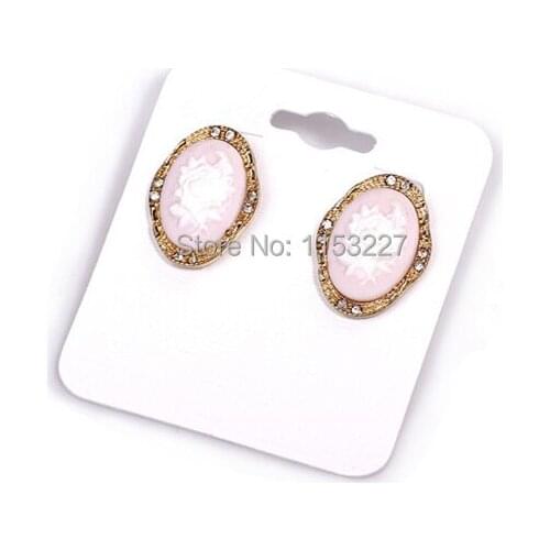 Retro round shape sexy golden pink cameo diamante rose earrings pink