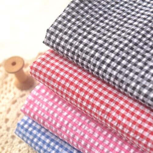 Half Meter Bubble Little Plaid Polyester Cotton Fabric For Dress Children Cloth Table Cloth Garment Handmade DIY Tissue A129