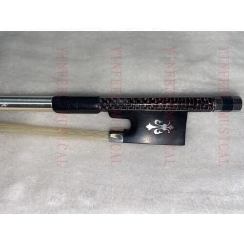 Professional 4/4 RED Silk gold wire Braided Carbon Fiber violin Bow white Horsehair Ebony Frog Fleur-de-lis carbon violin bow