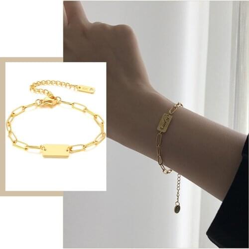 Adjustable Women Customized Bracelet Chic Oval Rectangle Chain Wristaband Thick Metal Elegant Party Wedding Name Gift K18 Tag