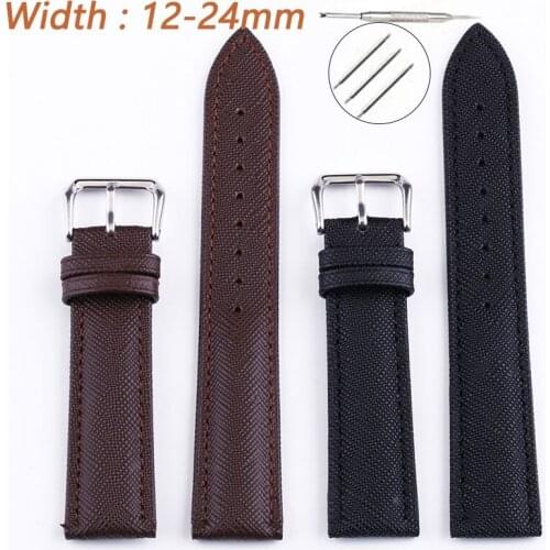 Genuine Leather Watchband 12mm 14mm 16mm 18mm 20mm 22mm 24mm Black Brown Wrist Bracelet Straps For Seiko Universal Band + Tool