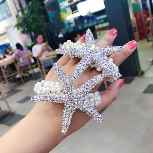 Fashion Exquisite Rhinestones Starfish Imitation Pearl Elastic Hair Bands Temperament Simple Women Ponytail Hair Accessories