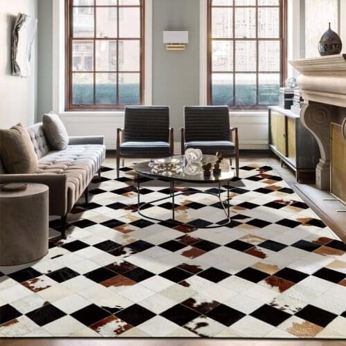 American style luxury cowhide skin fur plaid rug, natural calfskin fur carpet for living room decoration dining room rug SALES