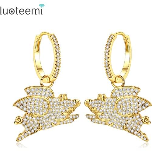LUOTEEMI Hoop Earrings Flying Pig Fashion Jewelry Cute Animal Drop Hoop Earring for Women Girls Gifts