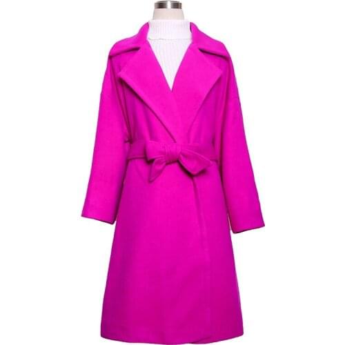 Woolen Coat Women Casual Oversize Outwear Rose Pink Long Wool Coat Women Korean Style Winter Elegant Sashes Work Office Cashmere