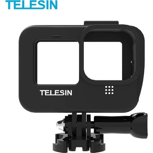 TELESIN Vlog Frame Housing Case Mount Bracket With Cold Shoe Battery Side Cover Hole for GoPro Hero 9 Black Camera Accessories