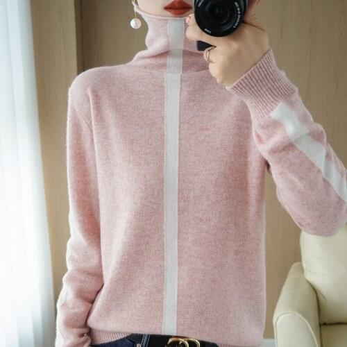 Turtleneck long-sleeved bottoming shirt autumn and winter new style 100% wool cashmere sweater fashion all-match womens clothin