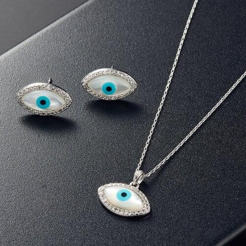 Funny Hiphop Rhinestone Inlaid Oval Eye Drop Pendent Earrings Necklace Set Halloween Ear Jewelry Sets for Women Girls Kids Gift