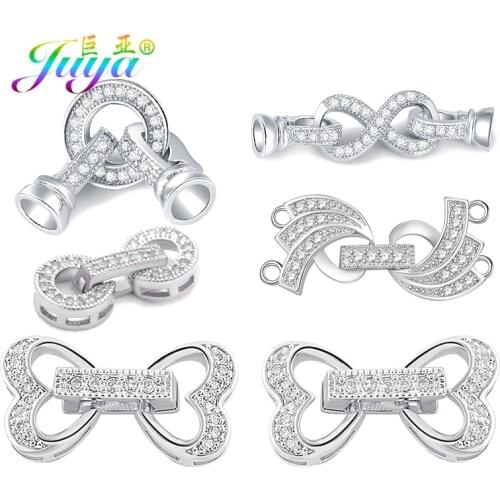 Juya DIY Pearls Necklace Bracelet Clasps For Jewelry Making Fastening Accessories Copper Cubic Zirconia Fastener Clasps Supplies
