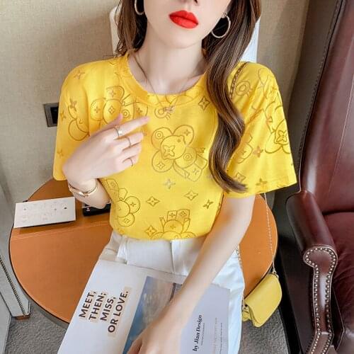 2021 Summer new Cotton Hollow out T Shirt Women Summer New Solid Tees Casual Loose Tshirt Korean O Neck Female Tops