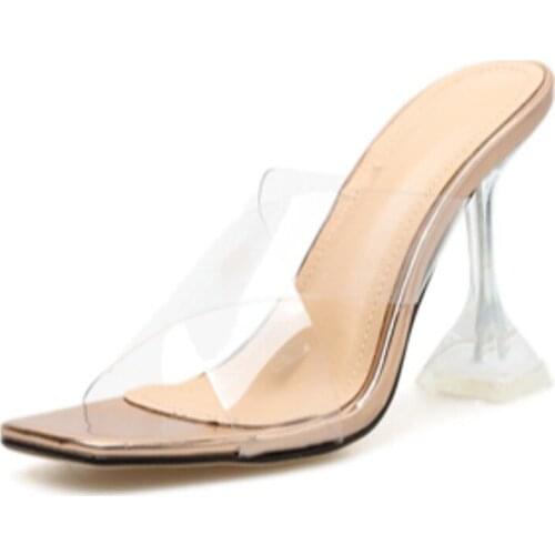 Lady Pump Shoes Mules Size 35-42 2021 Summer Pumps Sexy Pvc Slippers Sandals Shoes Women Thin High Heels Open Toe Sandal