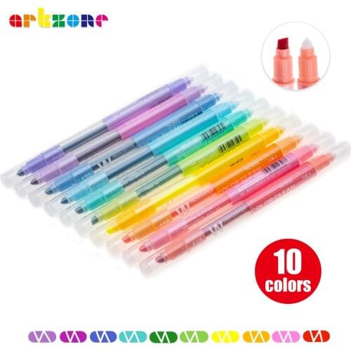 10Pcs Double Head Erasable Highlighter Pen Markers Chisel Tip Marker Fluorescent School Writing Color Cute Pen