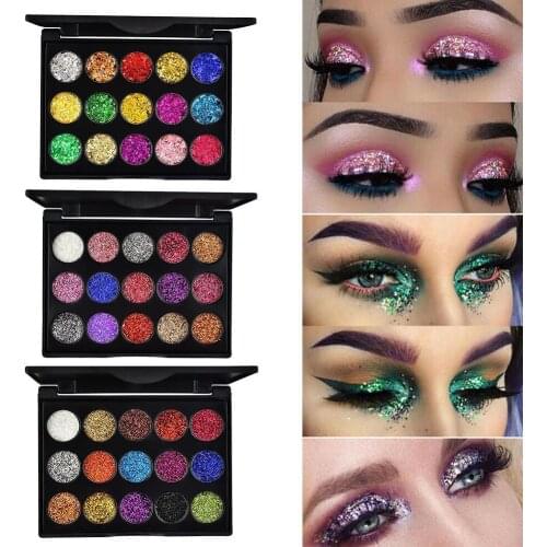 15 Colors Matte Diamond Sequin Eyeshadow Shiny Shimmer Powder Eye Waterproof Glitter Shadow Eye Palette Highlight Cosmetic T6V7