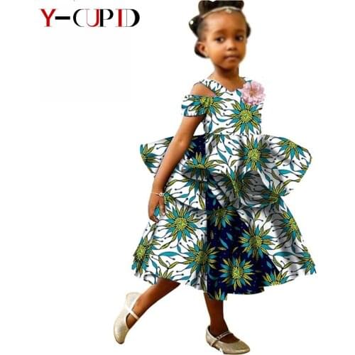 African Clothes for Kids Baby Girls Ankara Print Double Layer Dresses Bazin Riche Children Party Wedding Vestidos YS1940017