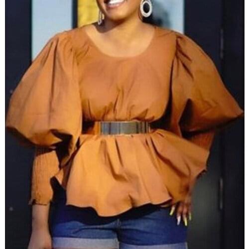 VONDA Women Tops and Blouse Autumn Casual Elegant Shirts Long Sleeve Crew Neck Solid Color Blouse Bohemian Blusas Femininas