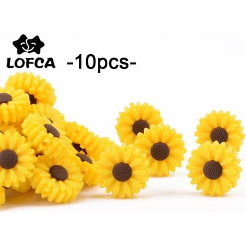 LOFCA 10pcs Daisy and Sunflower Silicone Beads Food Grade Teether BPA-Free DIY Baby Teething Toy Pacifier Chain Accessories