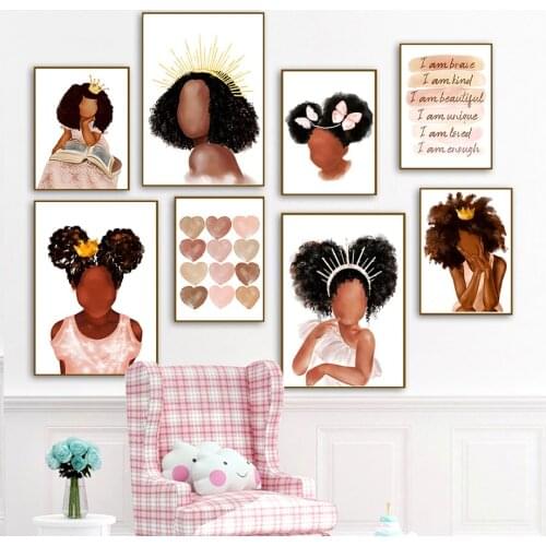 Black Girl Princess Queen Rainbow Heart Quotes Wall Art Canvas Painting Nordic Posters And Prints Wall Pictures Kids Room Decor