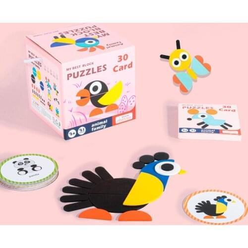 Childrens Wooden Matching Cognitive Puzzle Toys Geometric Animal Rope Boxed Building Block Toy Early Educational Learning