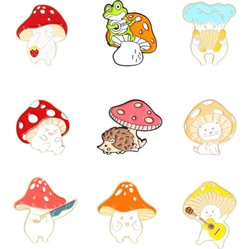 Cartoon Frog guitar Enamel Pin Custom forest animal Hedgehog cat mushroom head Brooches Bag Lapel Pin Badge Plant Jewelry Gifts