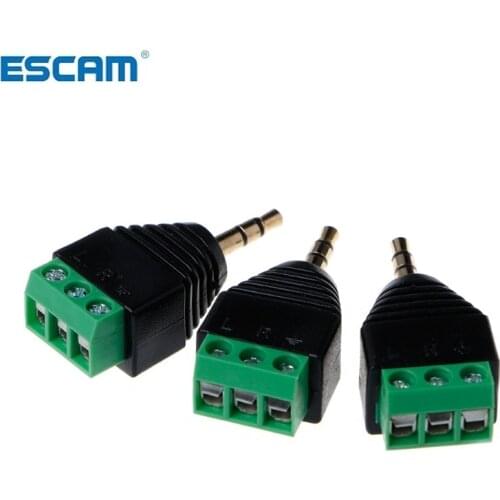 ESCAM 3 Pcs 3.5mm 1/8 Inch Stereo Male to AV Screw Video Balun Terminal 3.5mm Jack 3 Pin Male Terminal Block Plug Connector