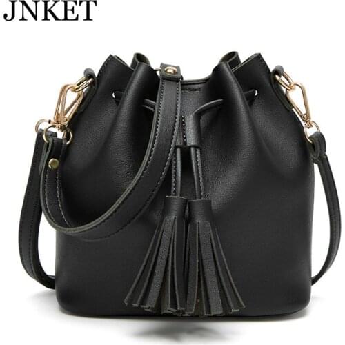 JNKET New Fashion Womens Bucket Bag PU Leather Bag Tassels Crossbody Bag Handbag Shoulder Bag Casual Sling Bag