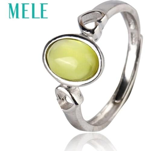 Natural 6X8mm yellow prehnite rings foe women,Oval gemstone and heart shape 925 sterling silver with simple and fashion style