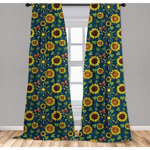 Paint Curtains Sunflower with Colorful Butterflies Sun and Circles Abstract Farming Window Curtains for Living Room Bedroom