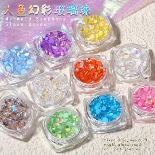 Candy Colors Mixed Size Mermaid Round Glass Crystal Beads AB 3D Nail Art Rhinestones DIY Flatback Acrylic Stones Decorations