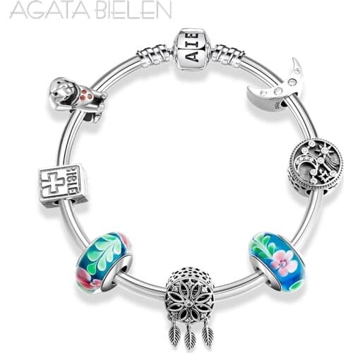 Dream catcher pendants moon 925 Sterling Silver charms Bracelets diy for fashion Flower jewelry womens Gift