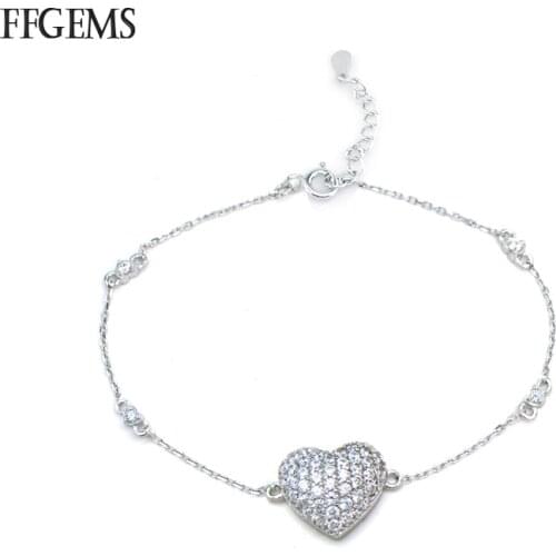 FFGems Fashion Real 925 Silver Sterling Zircon Bracelete Bangle Elegant Women Jewelry Party Wedding Gifts