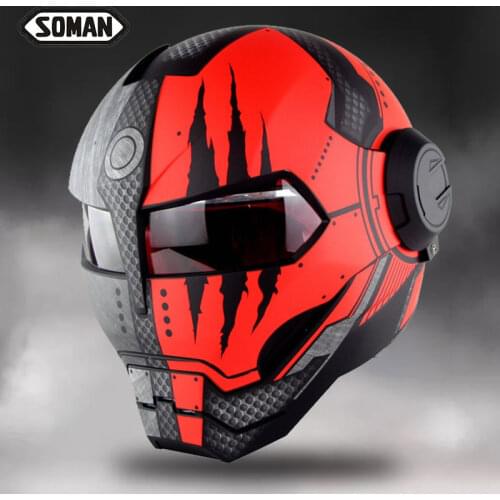 SOMAN Iron Man Helmet Flip Up Motorcycle Helmet Robot Style Motor Bike Casco Monster Casque DOT Approval