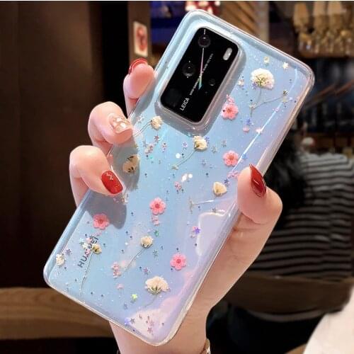 For Huawei p smart plus z 2019 2018 Case mate 9 10 30 pro 20X Real Dried Flowers Soft Back Cover P9 P8 Lite 2017 P40 Lite 5G