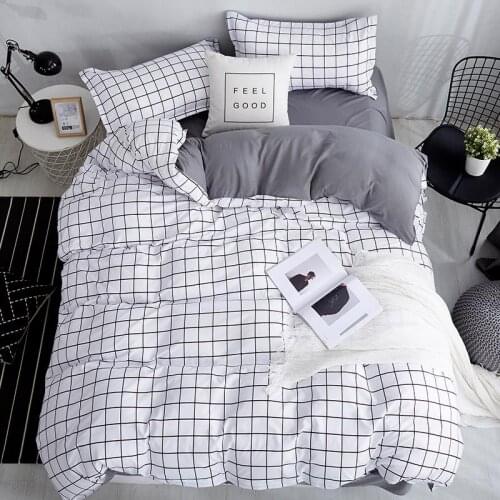30 Queen Size Bedding Set White Color Black Plaid Microfiber Reactive Printed King Size Bed Linen Sets For Bedroom Kit