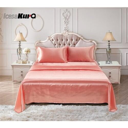 4 Pcs Solid Color Bed Sheet Set Silk Bed Sheets Fitted Sheet Pillowcases Queen Bed Sheets Black Queen Sheets