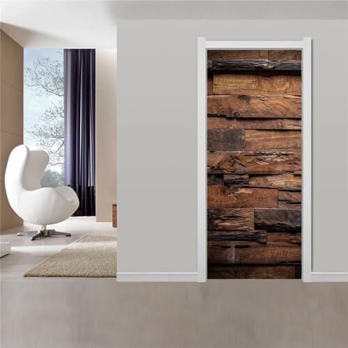 Whole Piece/Custom Size Wooden Renovation Door Sticker Living Room Cafe Home Decor Self-adhesive Waterproof Wallpaper PVC Poster