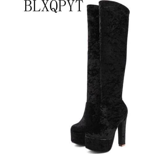 BLXQPYT New Lage size 31-48 Boots women Autumn Winter Wedding shoes Woman Long Boots Platform 5.5cm high Heels 13.5cm 88-10