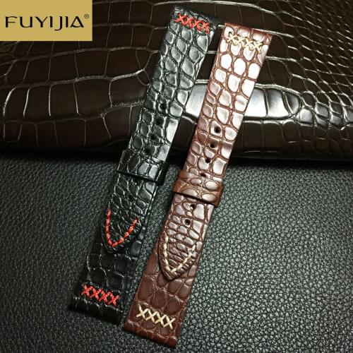 New FUYIJIA Handmade Watchbands 20MM 22MM Double Crocodile Leather Belt Men Custom Top Brand Strap American Alligator Watch Band