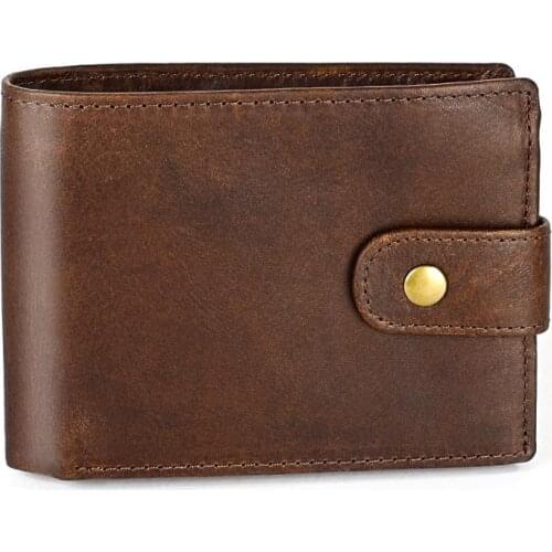 New RFID Blocking Men Wallet Top Layer Cowhide Card Holder Genuine Leather Hasp Wallets Coin Purse Quality Retro Short Wallet