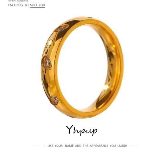 Yhpup Wedding Ring for Women Stainless Steel Jewelry Temperament Cubic Zirconia Metal Round Ring Accessories Engagement кольцо