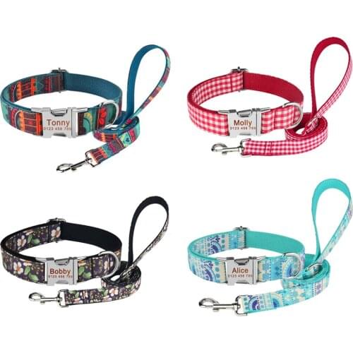 Custom Engraved Name Personalized Dog Collar Unisex Medium Large Dogs Collar Adjustable Nylon Products Dog Collars Leash Set