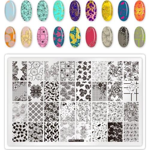 Flower Series Nail Stamping Plates Rectangle Shape Stainless Steel Nail Art Image Plate Stencils Tools