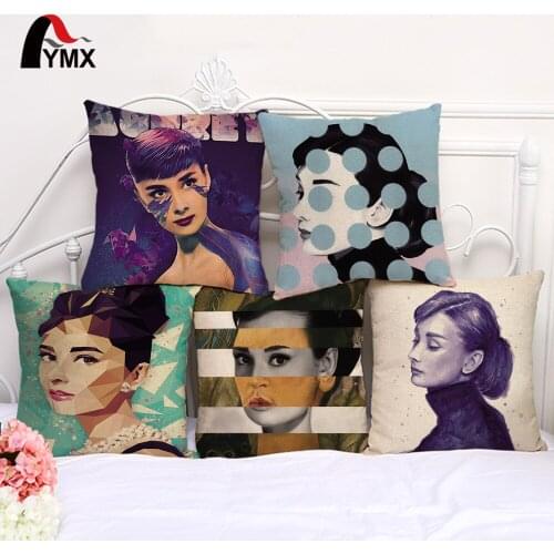 FYMX Sexy Audrey Hepburn Cushion Cover Cotton Linen Cushion Covers For Sofa Chair Seat Throw Pillowcase Decorative Pillows